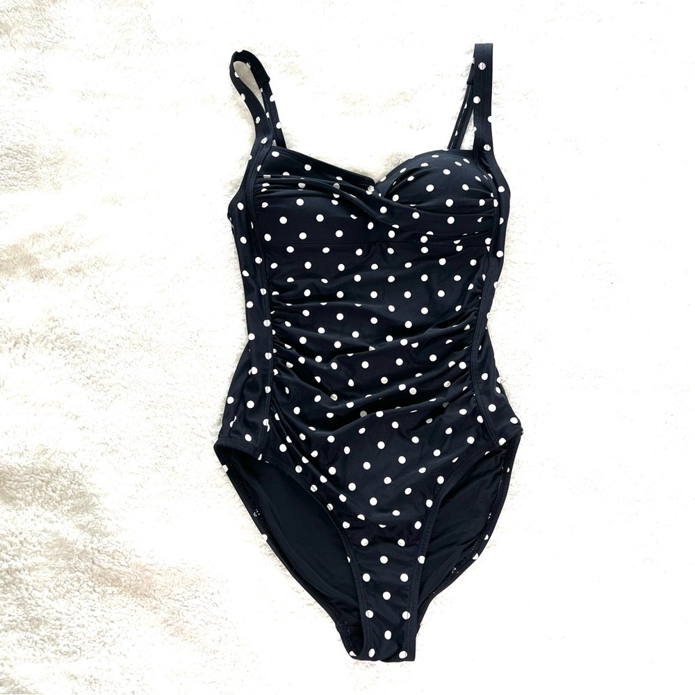 Niptuck SwimSuit Black and White Polka Dot One Piece Size 4